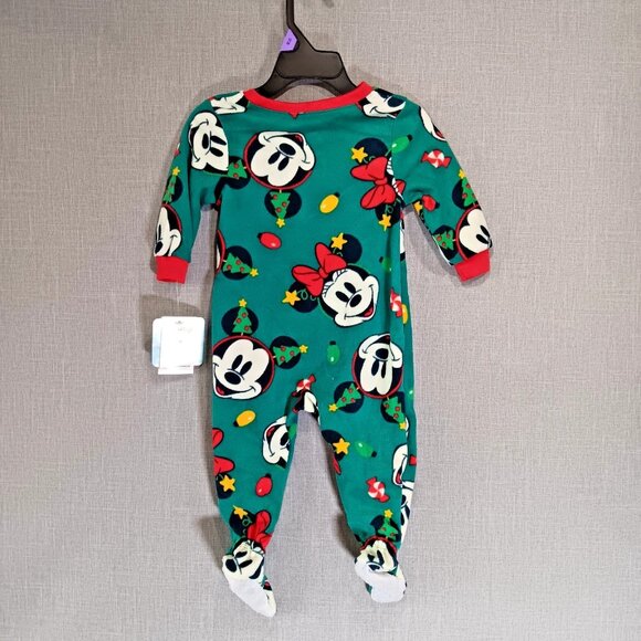 NWT Disney 12 Months One-Piece pajamas Christmas Zip front Mickey Minnie Mouse - Picture 3 of 6